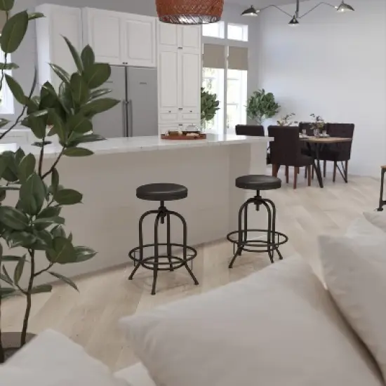 Merrick Lane Barstool Contemporary Black Faux Leather Backless Stool with Swivel Seat Height Adjustment and Footrest image {7}