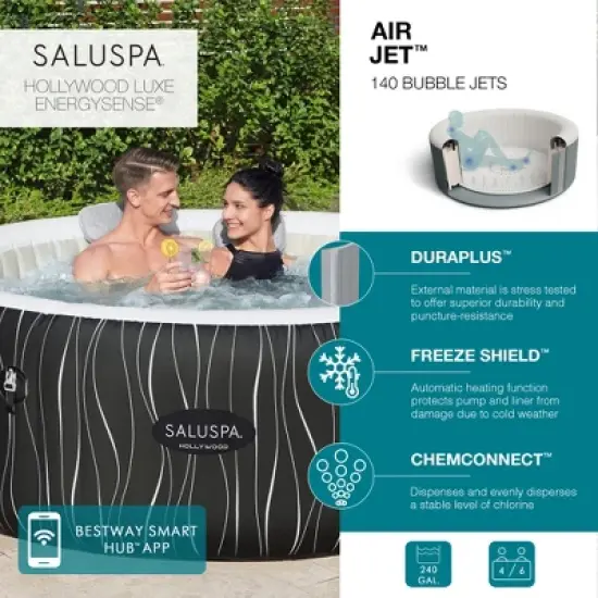Bestway SaluSpa Honolulu AirJet Large Round 4 to 6 Person Inflatable Hot Tub Portable Outdoor Spa with 140 AirJets and EnergySense Cover image {2}