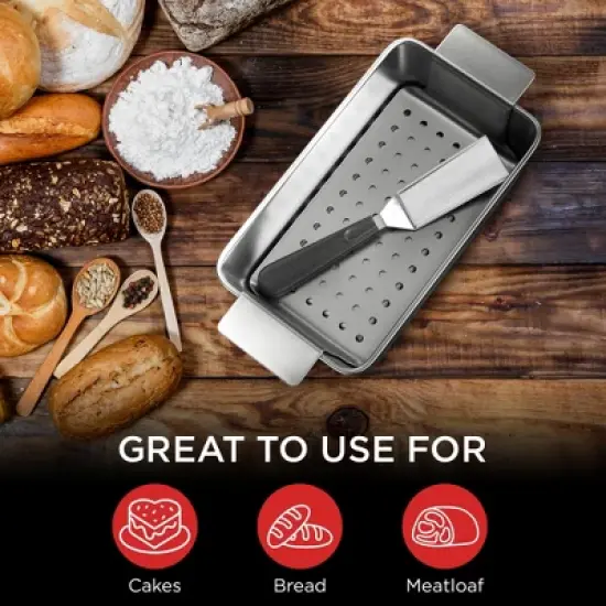 Elbee Home Premium Meatloaf Pan with Easy Removal Perforated Tray 9 Inch Durable Carbon Steel image {3}