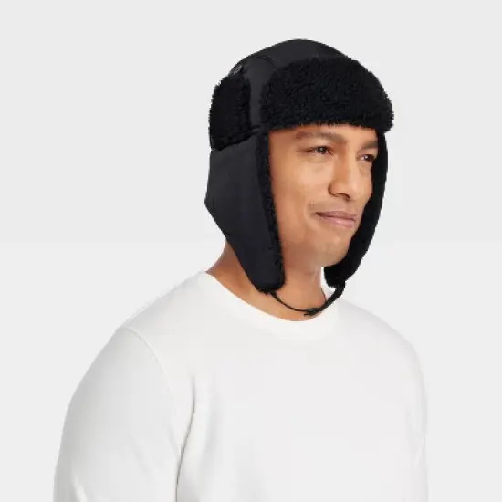 Men's Non-Quilting Faux Shearling Trapper Hat - Goodfellow & Co&trade; Black image {1}