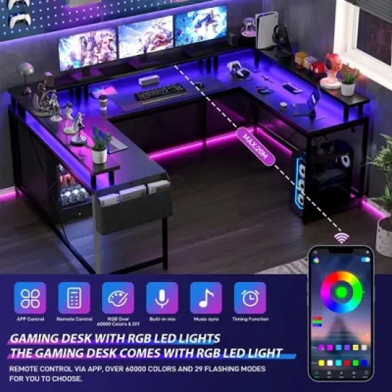 U Shaped Computer Gaming Desk, Reversible L Shaped Desk with Power Outlets image {5}