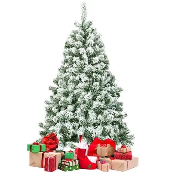 Costway 4.5FT Snow Flocked Artificial Christmas Tree Hinged w/400 Tips and Foldable Base image {9}