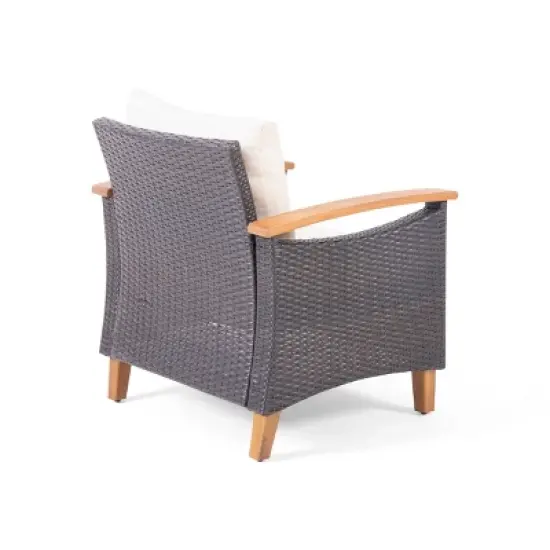 Isla Outdoor 4 Seater Chat Set with Coffee Table - Brown/Beige/Teak - Christopher Knight Home image {4}