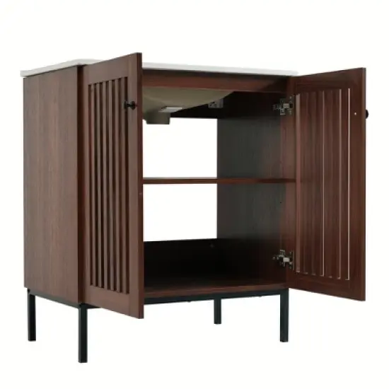 Christopher Knight Home Raja 30" Contemporary Vintage Bathroom Vanity with Ceramic Sink and Fence Door, Dark Brown image {4}