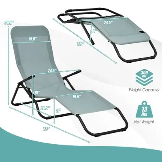 Tangkula 2 PCS Outdoor Chaise Lounge Folding Stacking Reclining Chairs image {7}