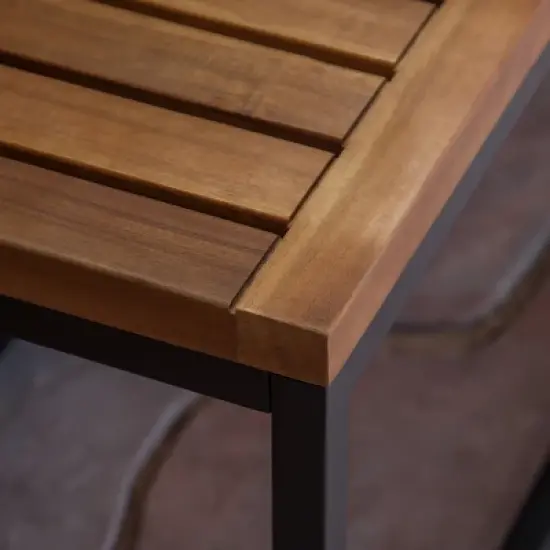 GDFStudio Newcastle Outdoor 54" Acacia Wood and Iron Bench image {6}