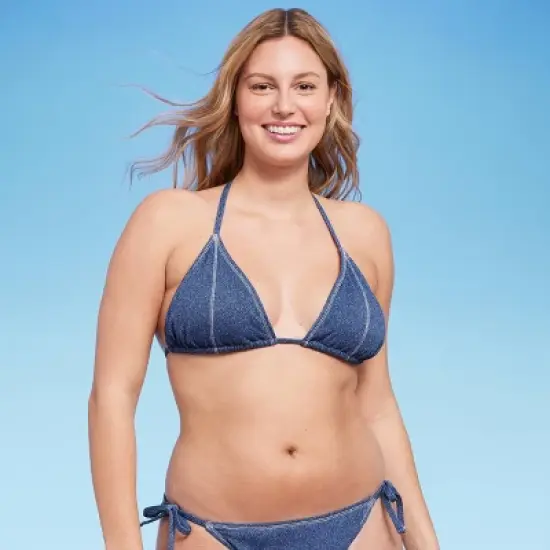 Women's Denim Textured Triangle Bikini Top - Wild Fable&trade; Denim Blue image {3}