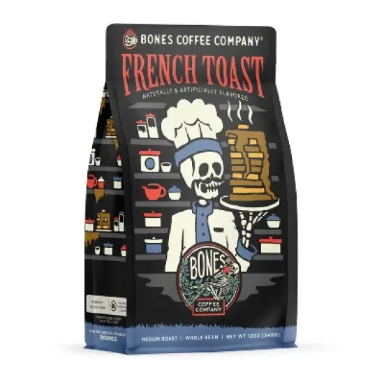 Bones Coffee Company French Toast Whole Coffee Beans Sweet & Buttery Flavor 12 oz Medium Roast  (Whole Bean) image {4}