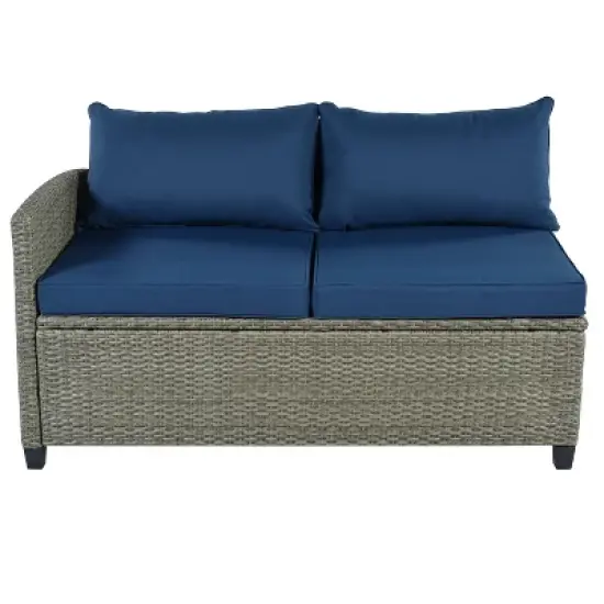 5pc Outdoor Wicker Conversation Set with Cushions - Blue - GODEER image {13}