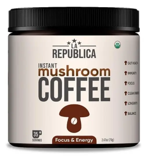 La Republica Bestselling Instant Mushroom Coffee with 7 Superfood Mushrooms, Certified Organic & Fair Trade Arabica Coffee - 35 Servings image {9}