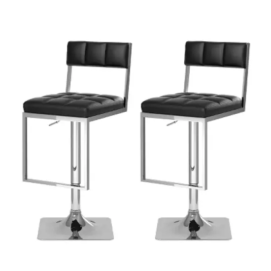 Set of 2 Adjustable Square Tufted Leatherette Barstool - Corliving image {1}