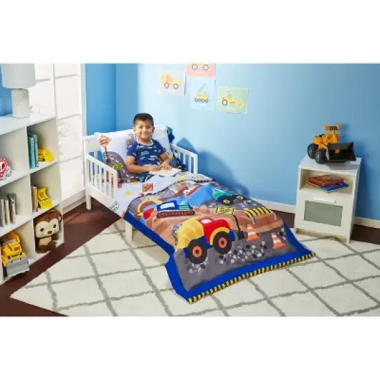 Everyday Kids 4 Piece Toddler Bedding Set - Under Construction - Includes Comforter, Flat Sheet, Fitted Sheet and Reversible Pillowcase image {2}