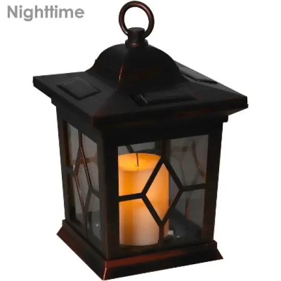 Sunnydaze Outdoor Lucien Hanging Tabletop Solar LED Rustic Farmhouse Decorative Candle Lantern - 9" image {3}