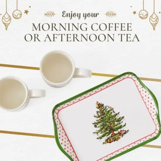 Spode Christmas Tree Polka Dot 10oz Mug & 8" Tray Set (3-Piece Set) - Festive Porcelain Mugs with Melamine Tray, Dishwasher & Microwave Safe image {5}