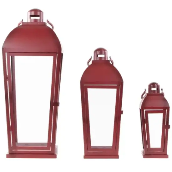 Northlight Set of 3 Red Antique Style Candle Lanterns 23.5" image {2}