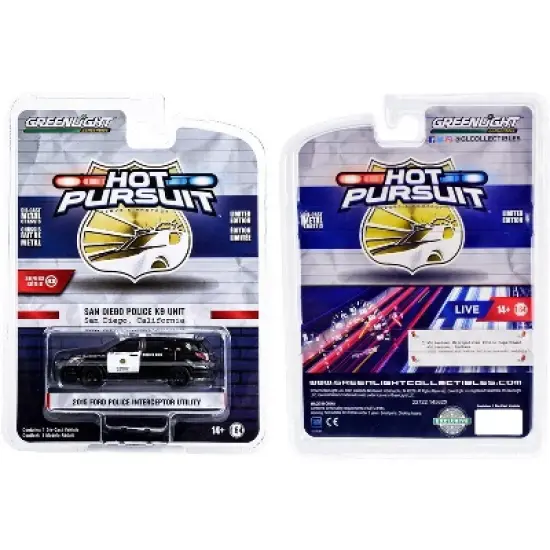 2015 Ford Police Interceptor Utility Black and White "San Diego Police K9 Unit California" 1/64 Diecast Model Car by Greenlight image {2}