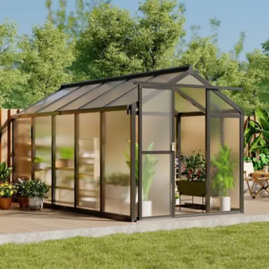 6x10 Ft Aluminum Frame Polycarbonate Accessible Greenhouses with Roof Vents and Sliding Doors Suitable for Outdoor Gardens and Backyards, Black image {4}