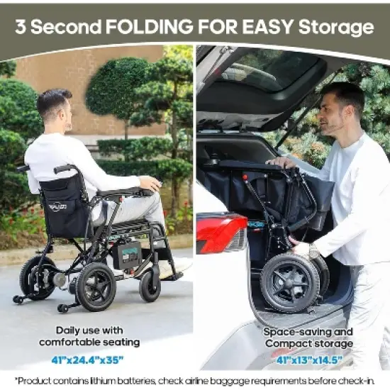 COWLOWN Black Lightweight Foldable Wheelchair for Adults & Seniors, USA-Made Mobility Chair image {4}