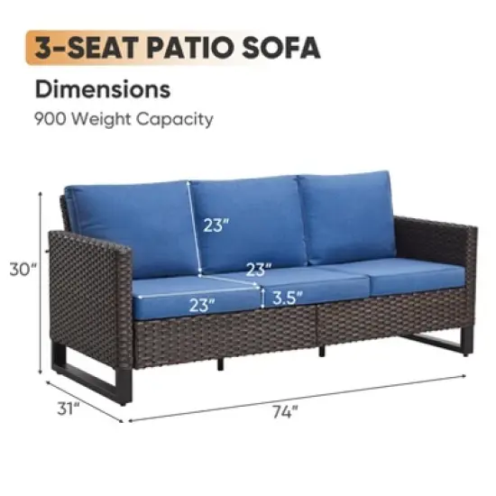 Buenhomino Outdoor Patio Furniture - Wicker Sofa with Removable Cushion, 3 Seater Rattan Couch with Deep Seat for Balcony Deck Backyard image {2}