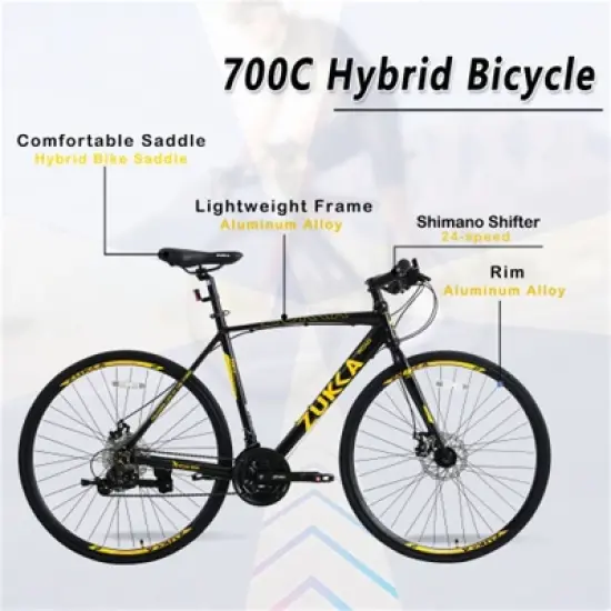 YONWAY 700C Road Bike, 24 Speed Commuter Bicycle, 24 Inch Lightweight Aluminum Frame Racing Bike with Disc Brake System for Men Women image {5}