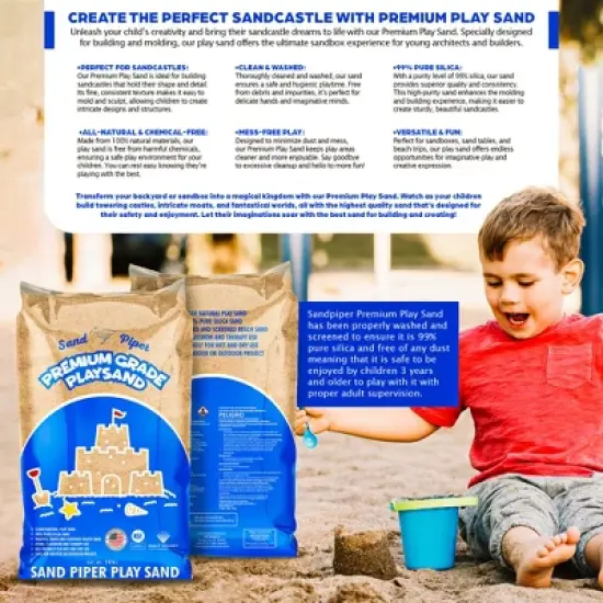 SandPiper 25 Pound Premium Grade Multi-Use Play Sand with Chemical Free Formula for Sandboxes, Pet Areas, Pavers, and Walking Stones, 3 Pack image {4}