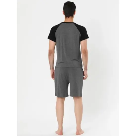 Lars Amadeus Mens Summer Solid Raglan Short Sleeve Shirt and Shorts Lounge Pajama Set image {4}