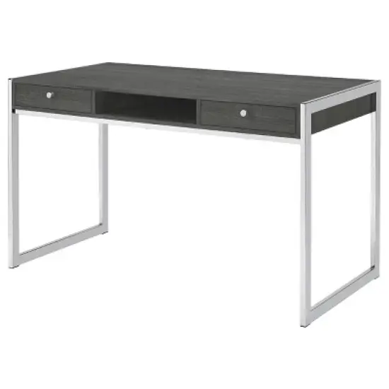 Wallice 2 Drawer Writing Desk with Chrome Base Weathered Gray - Coaster image {4}