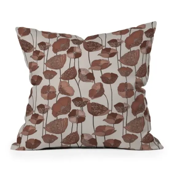 16"x16" Deny Designs Valentina Ramos Poppies Mocha Mousse Square Outdoor Throw Pillow Brown image {4}