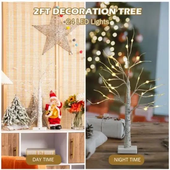 Costway 2ft/ 4ft/ 5ft/ 6ft Pre-lit White Twig Birch Tree for Christmas Holiday w/ LED Lights image {6}
