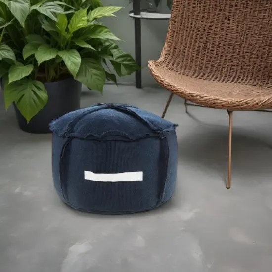 HomeRoots 20" Blue Polyester Round Patchwork Indoor Outdoor Pouf Ottoman image {1}