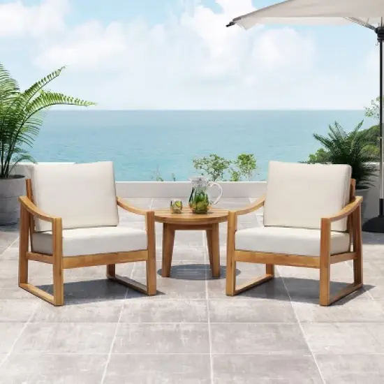 Christopher Knight Home Samwell Outdoor Acacia Wood Club Chairs with Cushions (Set of 2) image {7}