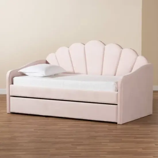 Timila Velvet Fabric Upholstered Daybed with Trundle Light Pink - Baxton Studio image {10}