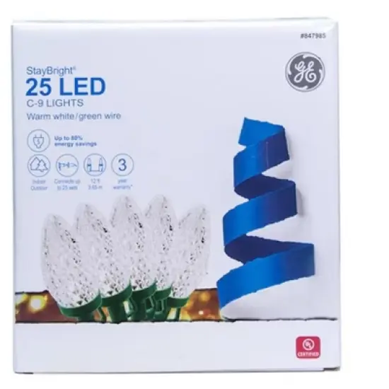 GE StayBright 25-count Warm White LED Christmas String Lights 12FT Length image {3}