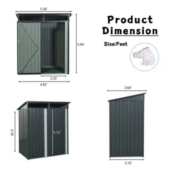 MOEPISY 5ft Outdoor Metal Storage Shed Transparent plate Gray image {7}