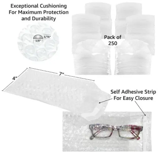 UOFFICE 250 Bubble Out Bags 4" x 7.5" - #2 Self-Sealing  Pouches image {1}