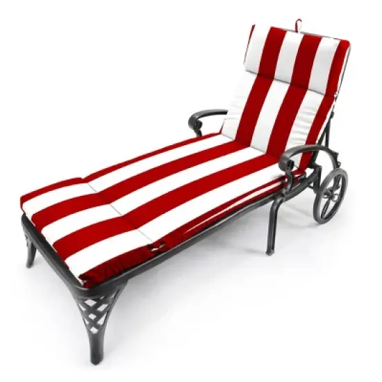 French Edge Outdoor Cushion - Cabana Stripe Red - Jordan Manufacturing: Water-Resistant Patio Chair Pad image {4}