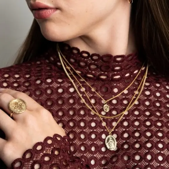 sanctuaire Oval Saint Medallion Coin Necklace Gold image {3}