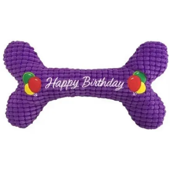 Petlou Pet Plush Chewy Squeaky Happy Birthday Bone - 10" image {3}
