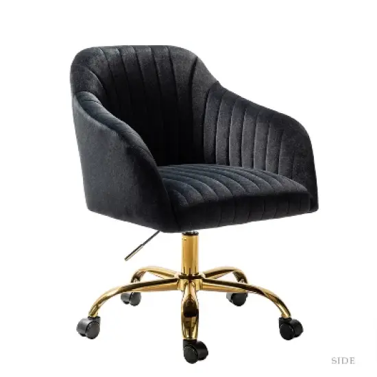 Alex Task Chair Velvet Upholstere Swivel Office Chair Desk Chair  with Channel-tufted Back and Gold metal base| Karat Home image {17}