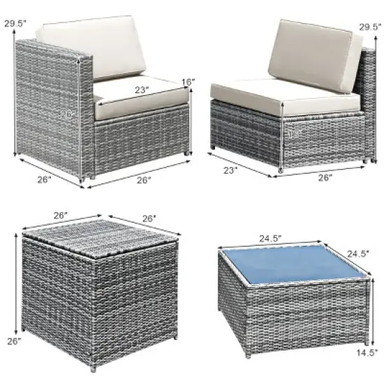 Tangkula 8-Piece Outdoor Wicker Rattan Conversation Sofa Set w/ Storage Table White/Black/Turquoise image {1}