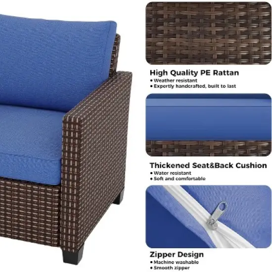 5-Piece Patio Furniture Set &ndash; Outdoor Seating with 7 Seats and Glass Coffee Table, All-Weather Rattan Modular Sofa with Soft Cushions image {1}