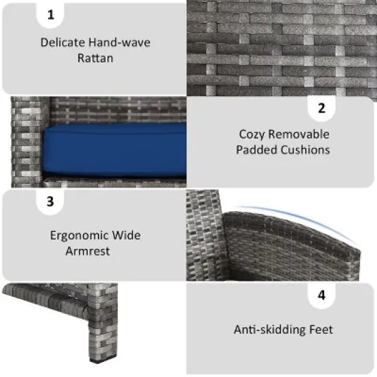 Tangkula 4-Piece Outdoor Patio Furniture Set Rattan Wicker Conversation Sofa Set Navy image {2}