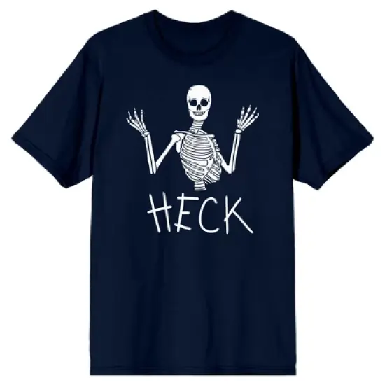 Kids Halloween Shrugging Skeleton "Heck" Youth Navy Blue Short Sleeve Crew Neck Tee image {7}