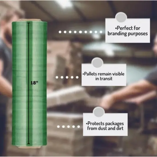 PSBM 4 Rolls Dark Green 18" x 1000 Ft. 100 Gauge Cast Hand Pallet Stretch Wrap image {4}