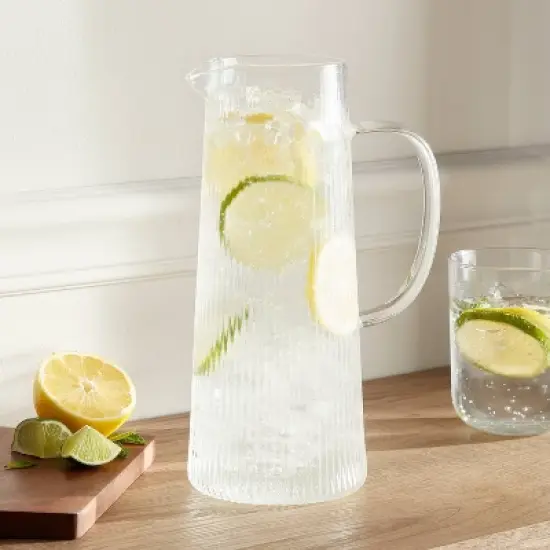 Ribbed Glass Pitcher Clear - Threshold&trade;: 40.5oz Dishwasher-Safe Beverage Server for Hot/Cold Drinks image {1}