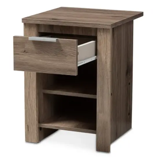 Laverne Modern and Contemporary Oak Finished 1 Drawer Nightstand Brown - Baxton Studio image {1}