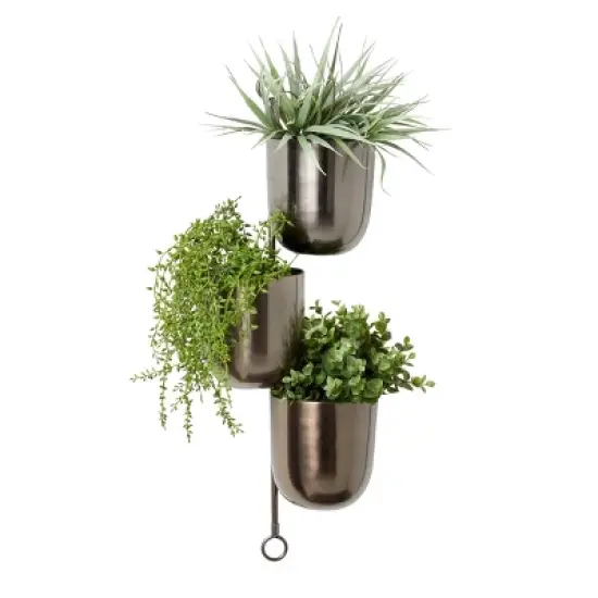 Set of 3 12" Contemporary Indoor/Outdoor Metal Hanging Wall Planter Rack - Olivia & May image {2}