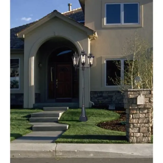 John Timberland Mediterranean Outdoor Post Light Street Lantern 3 Light Veranda Bronze 100" Clear Hammered Glass for Exterior Yard image {5}