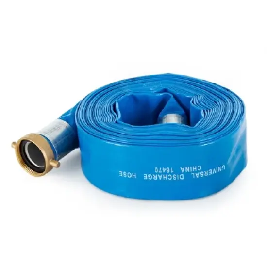 Apache 98138045 2-Inch Diameter 50-Foot Long Reinforced PVC Lay-Flat Discharge Pool Fuel Sump-Pump Hose with Aluminum Short-Shank Connections, Blue image {1}