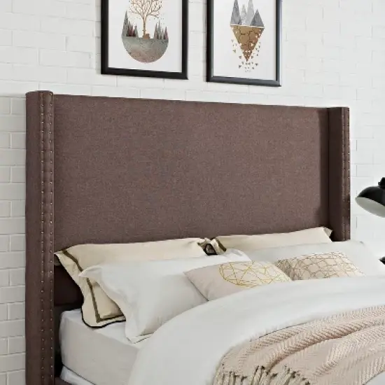 King Casey Wingback Upholstered Headboard Taupe Brown - Crosley image {1}